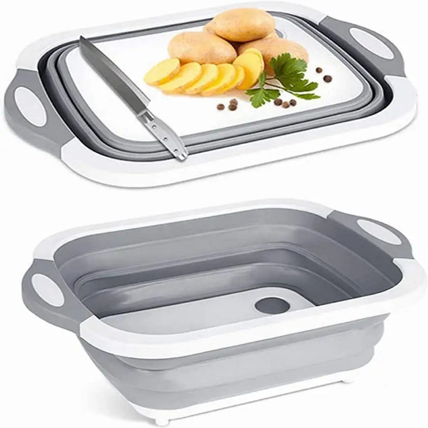 Collapsible Cutting Board with Colander - Ultimate 3-in-1 Kitchen Tool! Slice, Dice, and Wash Veggies Fruits 3 in 1 Multifunction Storage Basket for BBQ