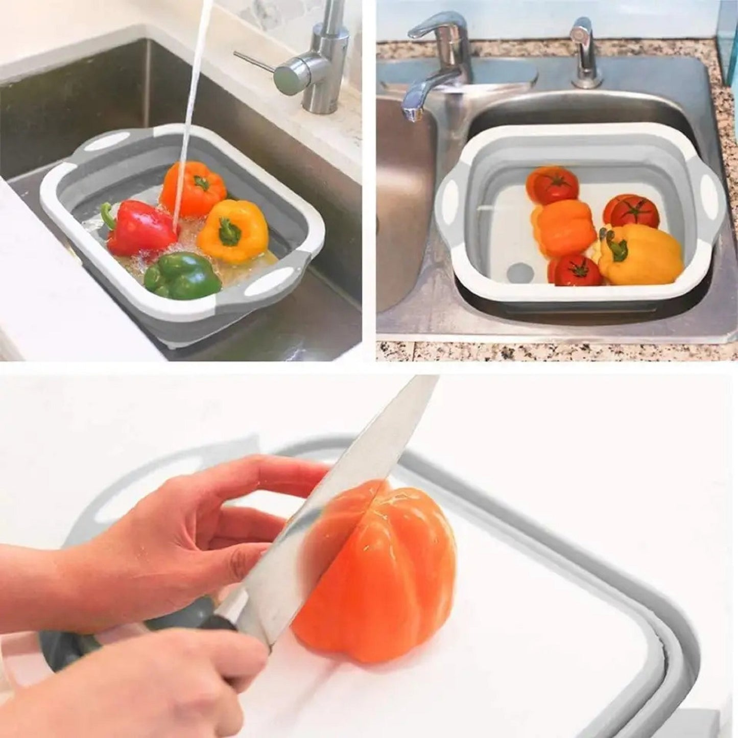 Collapsible Cutting Board with Colander - Ultimate 3-in-1 Kitchen Tool! Slice, Dice, and Wash Veggies Fruits 3 in 1 Multifunction Storage Basket for BBQ
