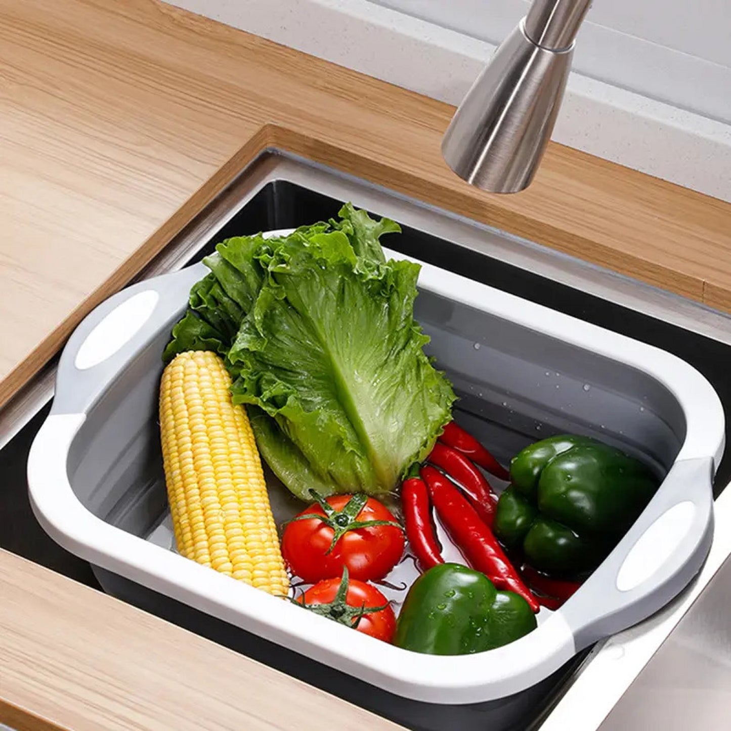 Collapsible Cutting Board with Colander - Ultimate 3-in-1 Kitchen Tool! Slice, Dice, and Wash Veggies Fruits 3 in 1 Multifunction Storage Basket for BBQ