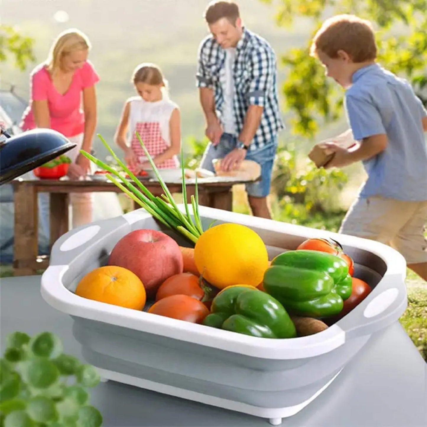 Collapsible Cutting Board with Colander - Ultimate 3-in-1 Kitchen Tool! Slice, Dice, and Wash Veggies Fruits 3 in 1 Multifunction Storage Basket for BBQ