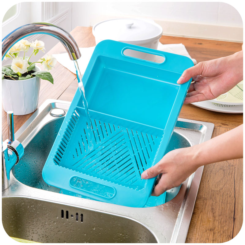 Multi-function Kitchen Cutting Board, Over the Sink Cutting Board with Strainer