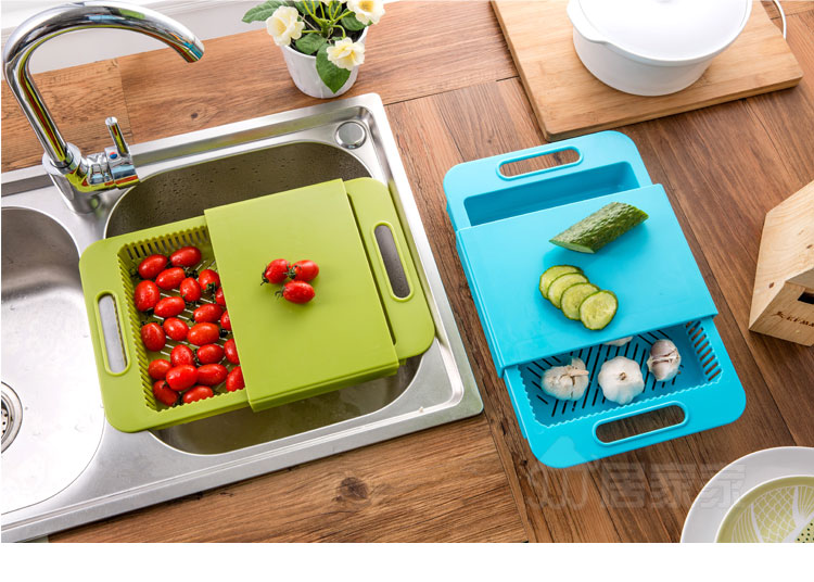 Multi-function Kitchen Cutting Board, Over the Sink Cutting Board with Strainer