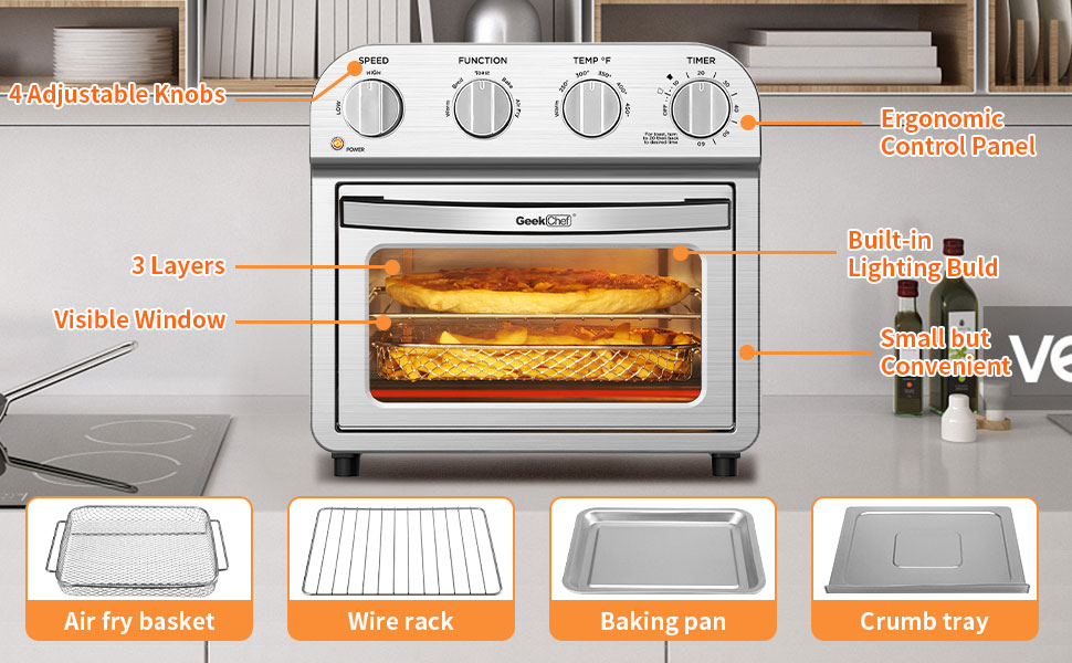 Geek Chef Air Fryer Toaster Oven, 4 Slice Toaster Convection Air Fryer Oven