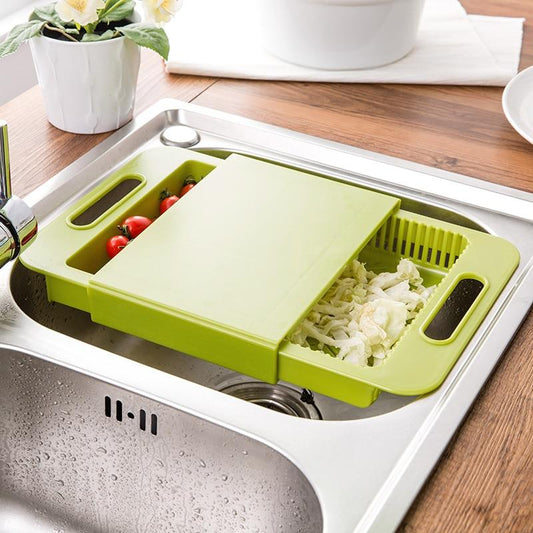 Multi-function Kitchen Cutting Board, Over the Sink Cutting Board with Strainer