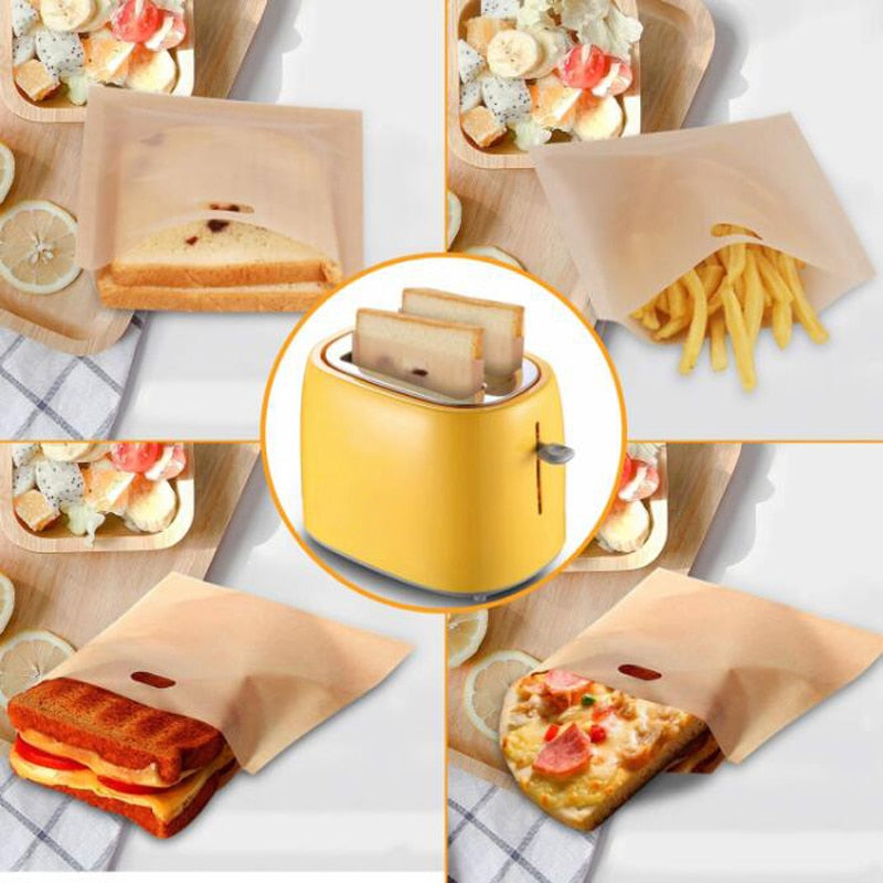 Reusable Toaster, Bread, Sandwich Bags 10 pcs/set, Fiberglass Toast Microwave Heating Pastry Tools