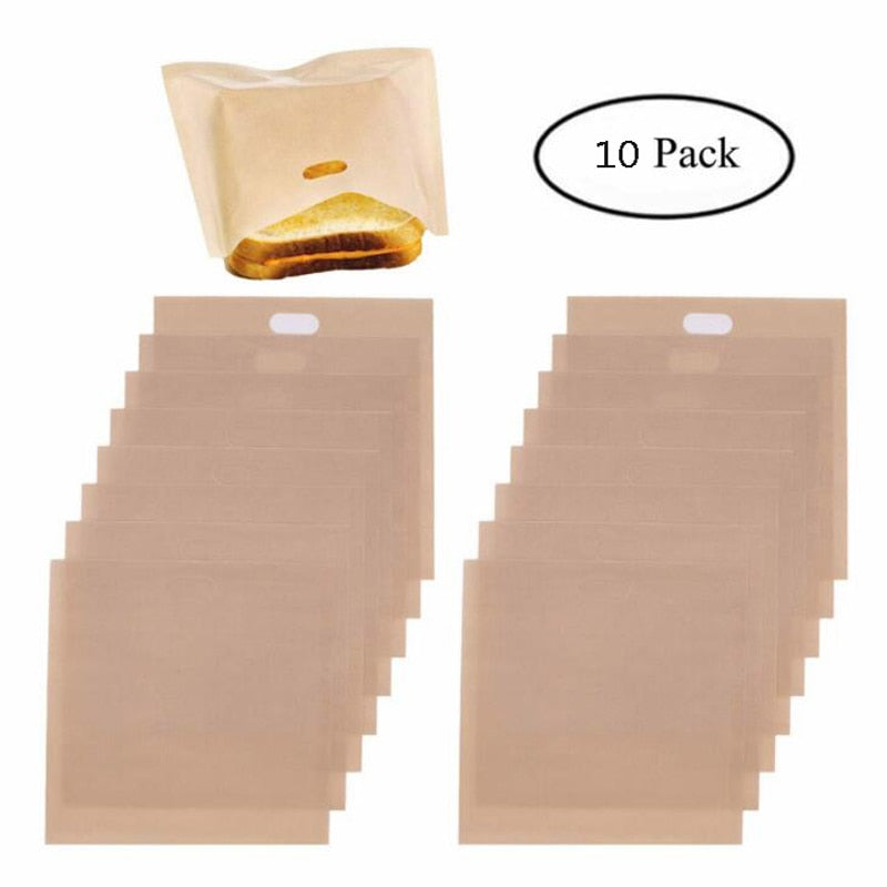 Reusable Toaster, Bread, Sandwich Bags 10 pcs/set, Fiberglass Toast Microwave Heating Pastry Tools